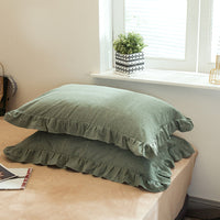 HKM-826707 Washed Cotton Pillowcase with Two Flounces - Soft Pure Cotton, Available in Single or Double Pack