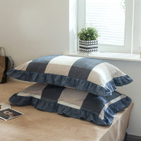 HKM-826707 Washed Cotton Pillowcase with Two Flounces - Soft Pure Cotton, Available in Single or Double Pack