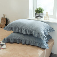 HKM-826707 Washed Cotton Pillowcase with Two Flounces - Soft Pure Cotton, Available in Single or Double Pack