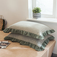 HKM-826707 Washed Cotton Pillowcase with Two Flounces - Soft Pure Cotton, Available in Single or Double Pack