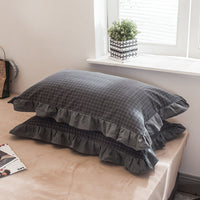 HKM-826707 Washed Cotton Pillowcase with Two Flounces - Soft Pure Cotton, Available in Single or Double Pack