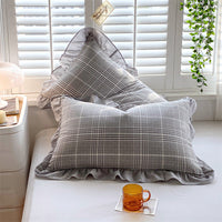 HKM-826707 Washed Cotton Pillowcase with Two Flounces - Soft Pure Cotton, Available in Single or Double Pack