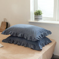 HKM-826707 Washed Cotton Pillowcase with Two Flounces - Soft Pure Cotton, Available in Single or Double Pack