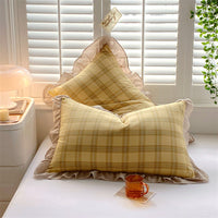 HKM-826707 Washed Cotton Pillowcase with Two Flounces - Soft Pure Cotton, Available in Single or Double Pack