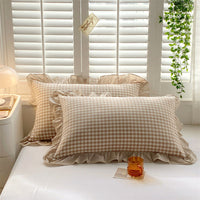 HKM-826707 Washed Cotton Pillowcase with Two Flounces - Soft Pure Cotton, Available in Single or Double Pack