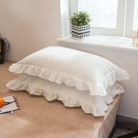 HKM-826707 Washed Cotton Pillowcase with Two Flounces - Soft Pure Cotton, Available in Single or Double Pack