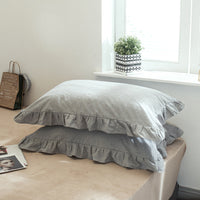 HKM-826707 Washed Cotton Pillowcase with Two Flounces - Soft Pure Cotton, Available in Single or Double Pack