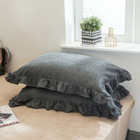 HKM-826707 Washed Cotton Pillowcase with Two Flounces - Soft Pure Cotton, Available in Single or Double Pack