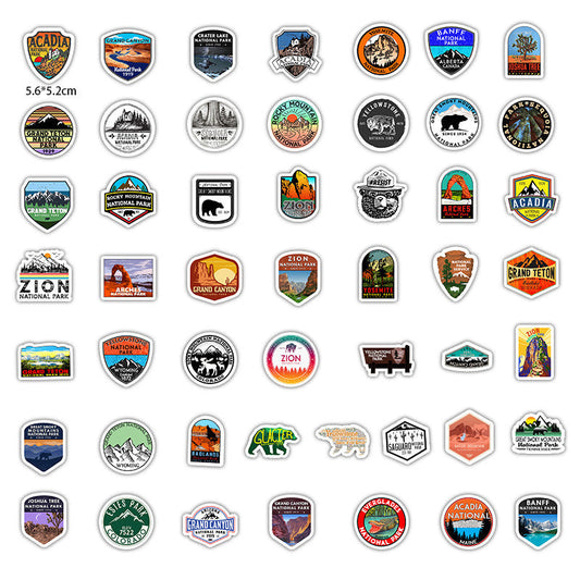 HKM-826771 Waterproof PVC Matte Cartoon Stickers - National Park Series, Small Size, Easy to Apply