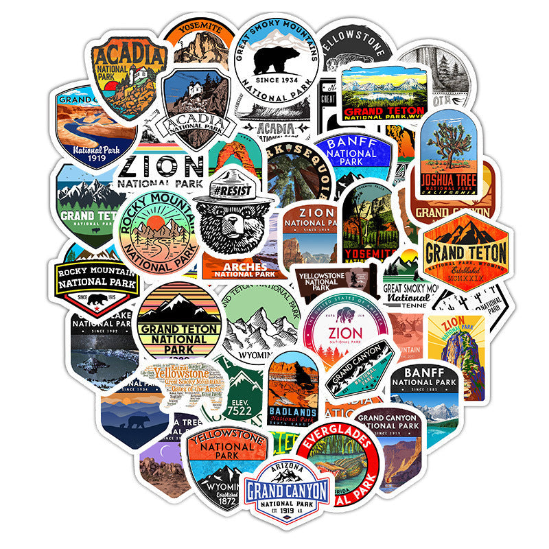 HKM-826771 Waterproof PVC Matte Cartoon Stickers - National Park Series, Small Size, Easy to Apply