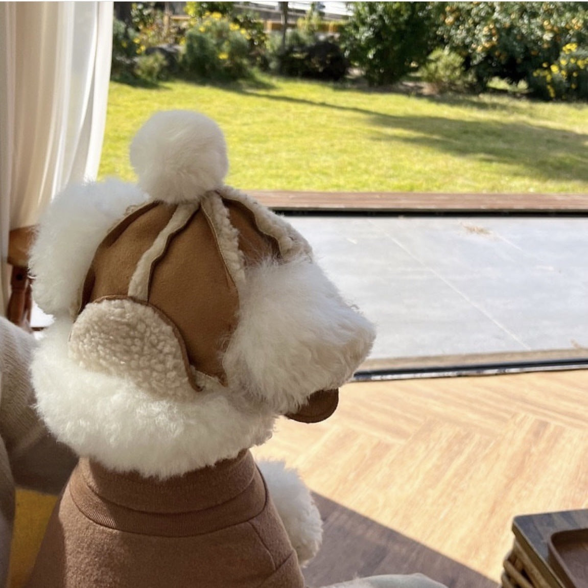 HKM-826899 Fleece-Lined Thermal Lamb Fur Pet Hat - Windproof, Monochrome, Size S/M