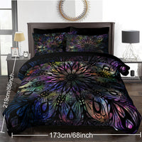HKM-826899 King Size 8-Piece Mandala Flowers Microfiber Comforter Set with Pillow, Flat Sheet, Fitted Sheet, and Cushion Covers