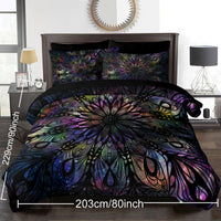 HKM-826899 King Size 8-Piece Mandala Flowers Microfiber Comforter Set with Pillow, Flat Sheet, Fitted Sheet, and Cushion Covers