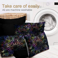 HKM-826899 King Size 8-Piece Mandala Flowers Microfiber Comforter Set with Pillow, Flat Sheet, Fitted Sheet, and Cushion Covers