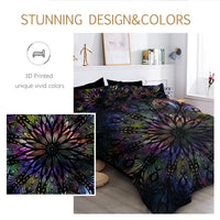 HKM-826899 King Size 8-Piece Mandala Flowers Microfiber Comforter Set with Pillow, Flat Sheet, Fitted Sheet, and Cushion Covers