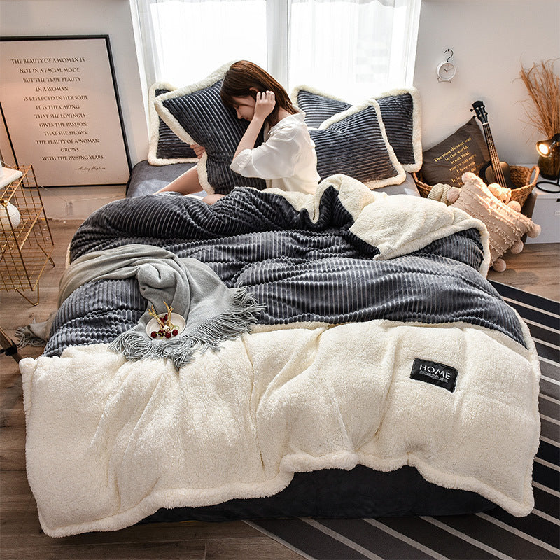 HKM-826899 Solid Color Polyester Fiber Quilt Cover and Thickened Sheet Set