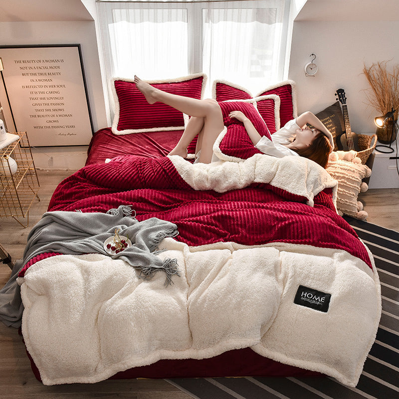 HKM-826899 Solid Color Polyester Fiber Quilt Cover and Thickened Sheet Set