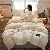 HKM-826899 Solid Color Polyester Fiber Quilt Cover and Thickened Sheet Set