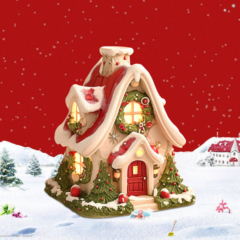 HKM-827027 Luminous Snow House Aromatherapy Burner - Mini Resin Home Decor Ornament