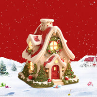 HKM-827027 Luminous Snow House Aromatherapy Burner - Mini Resin Home Decor Ornament