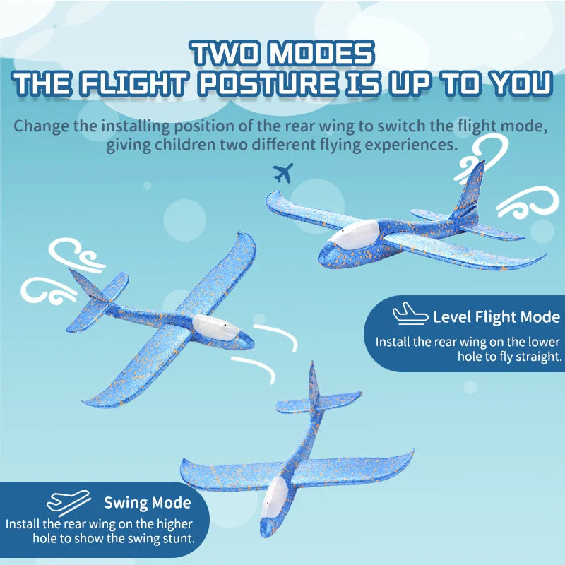 HKM-827155 Foam Glider Airplane with LED Light for Kids - Hand-Throw Flying Toy for Outdoor Fun
