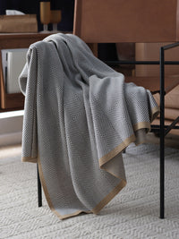 HKM-827475 Cozy Gray Knitted Chenille Wool Blanket with Geometric Pattern - Multiple Sizes Available