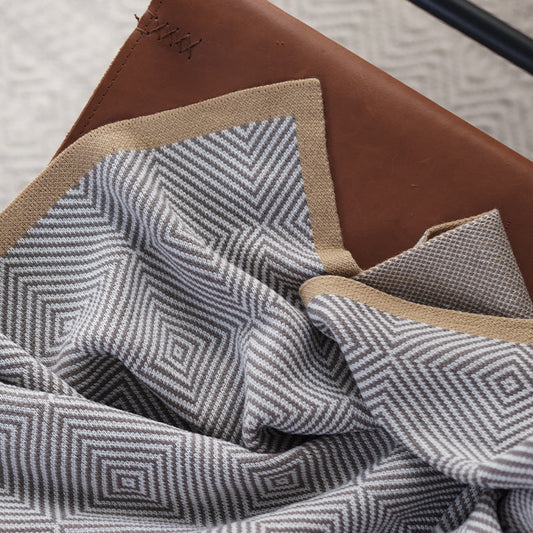 HKM-827475 Cozy Gray Knitted Chenille Wool Blanket with Geometric Pattern - Multiple Sizes Available