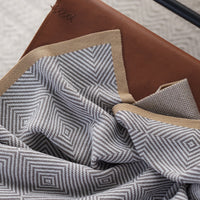 HKM-827475 Cozy Gray Knitted Chenille Wool Blanket with Geometric Pattern - Multiple Sizes Available