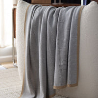 HKM-827475 Cozy Gray Knitted Chenille Wool Blanket with Geometric Pattern - Multiple Sizes Available