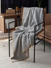 HKM-827475 Cozy Gray Knitted Chenille Wool Blanket with Geometric Pattern - Multiple Sizes Available