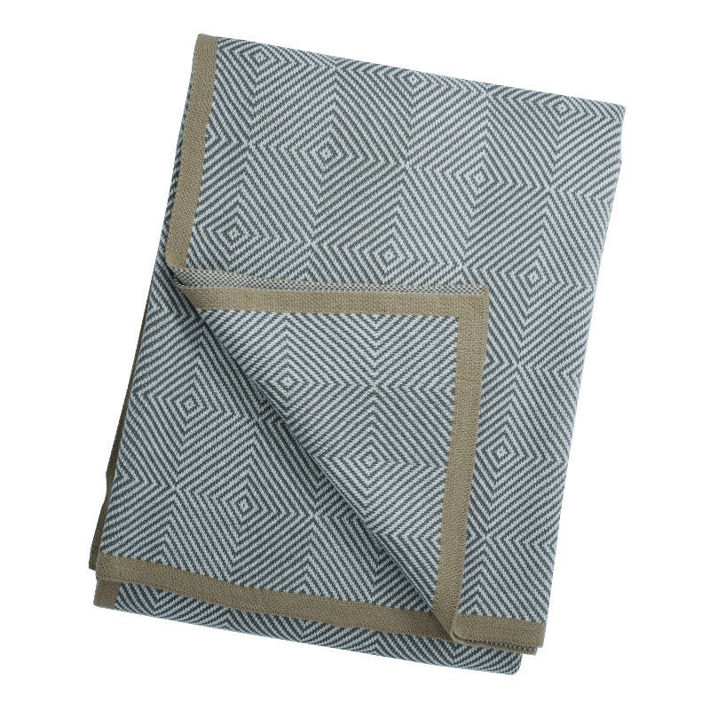 HKM-827475 Cozy Gray Knitted Chenille Wool Blanket with Geometric Pattern - Multiple Sizes Available