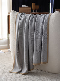 HKM-827475 Cozy Gray Knitted Chenille Wool Blanket with Geometric Pattern - Multiple Sizes Available