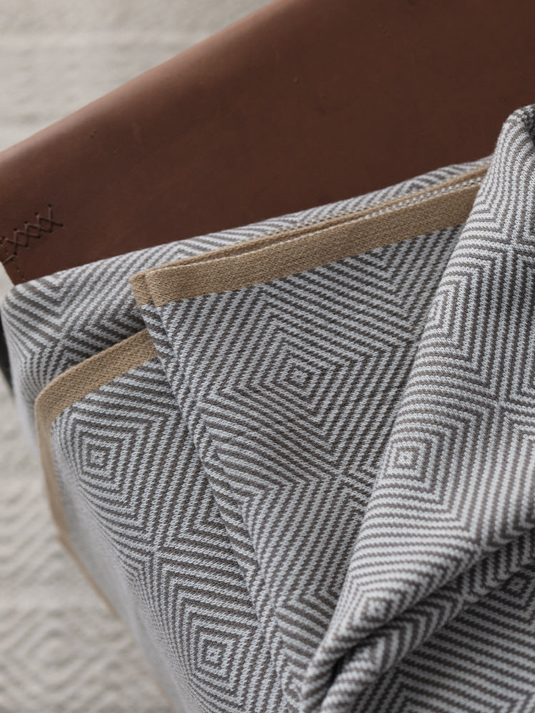 HKM-827475 Cozy Gray Knitted Chenille Wool Blanket with Geometric Pattern - Multiple Sizes Available