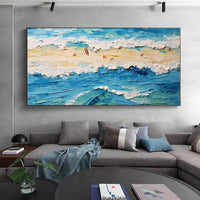 HKM-827987 Handmade Oil Painting of Surfing Scene on Canvas - Coastal Sailboat Landscape Art for Living Room Décor