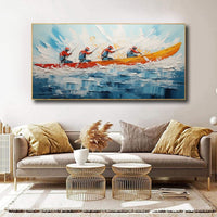 HKM-827987 Handmade Oil Painting of Surfing Scene on Canvas - Coastal Sailboat Landscape Art for Living Room Décor