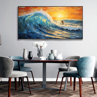 HKM-827987 Handmade Oil Painting of Surfing Scene on Canvas - Coastal Sailboat Landscape Art for Living Room Décor