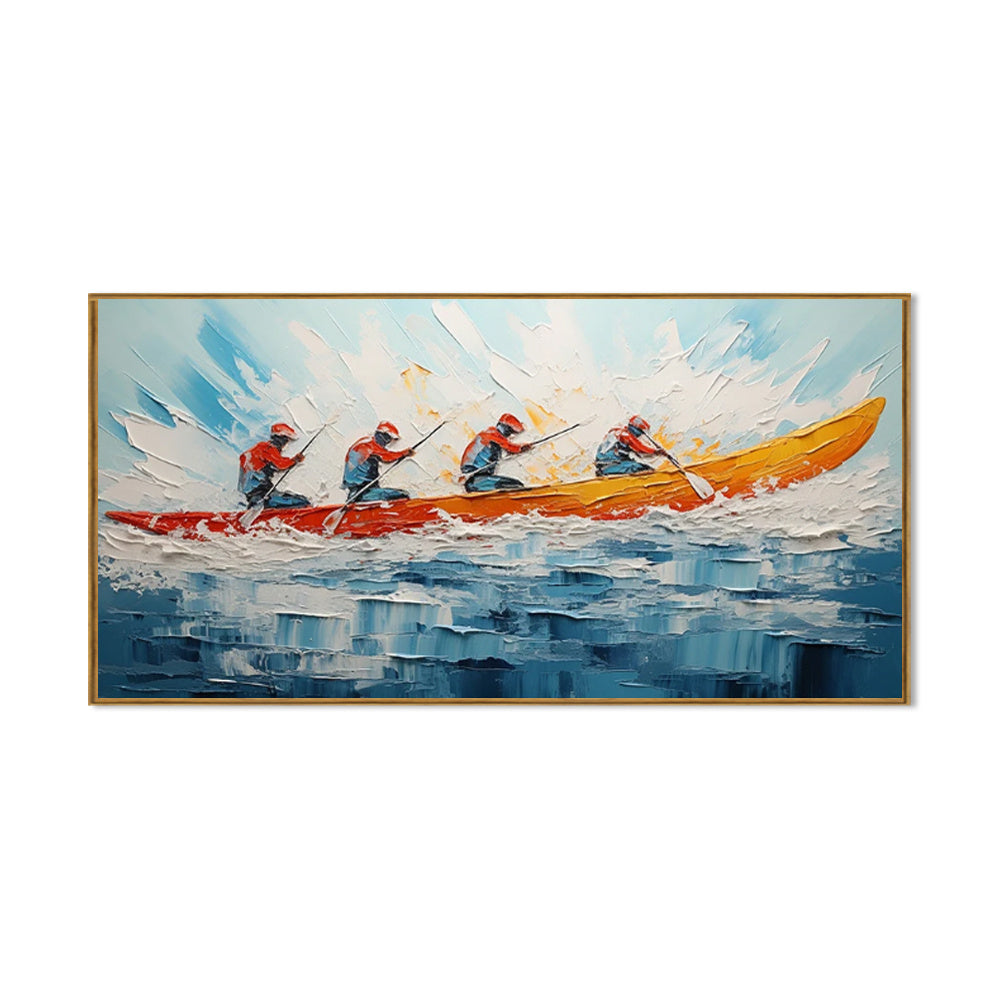 HKM-827987 Handmade Oil Painting of Surfing Scene on Canvas - Coastal Sailboat Landscape Art for Living Room Décor