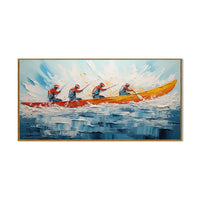 HKM-827987 Handmade Oil Painting of Surfing Scene on Canvas - Coastal Sailboat Landscape Art for Living Room Décor