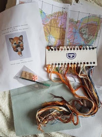 HKM-828051 Cute Fox Cross Stitch Kit - 14ct Cotton Fabric, European Design, 25cm x 33cm, Complete DIY Set