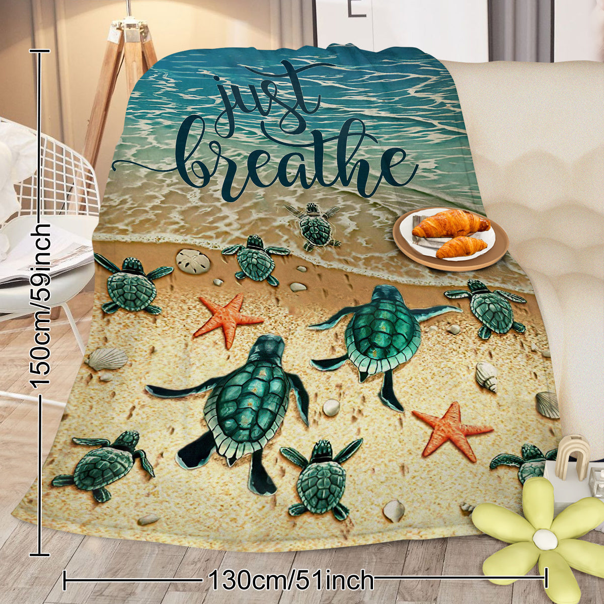 HKM-828371 Tropical Sea Turtle 3D Flannel Fleece Blanket - Soft Plush Throw for Bed, Sofa, Car - Multiple Sizes Available