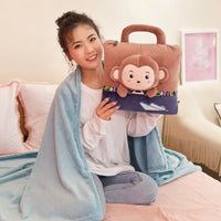 HKM-828499 Cartoon Folding Pillow Nap Blanket with Crystal Super Soft Fabric and Fun Expressions