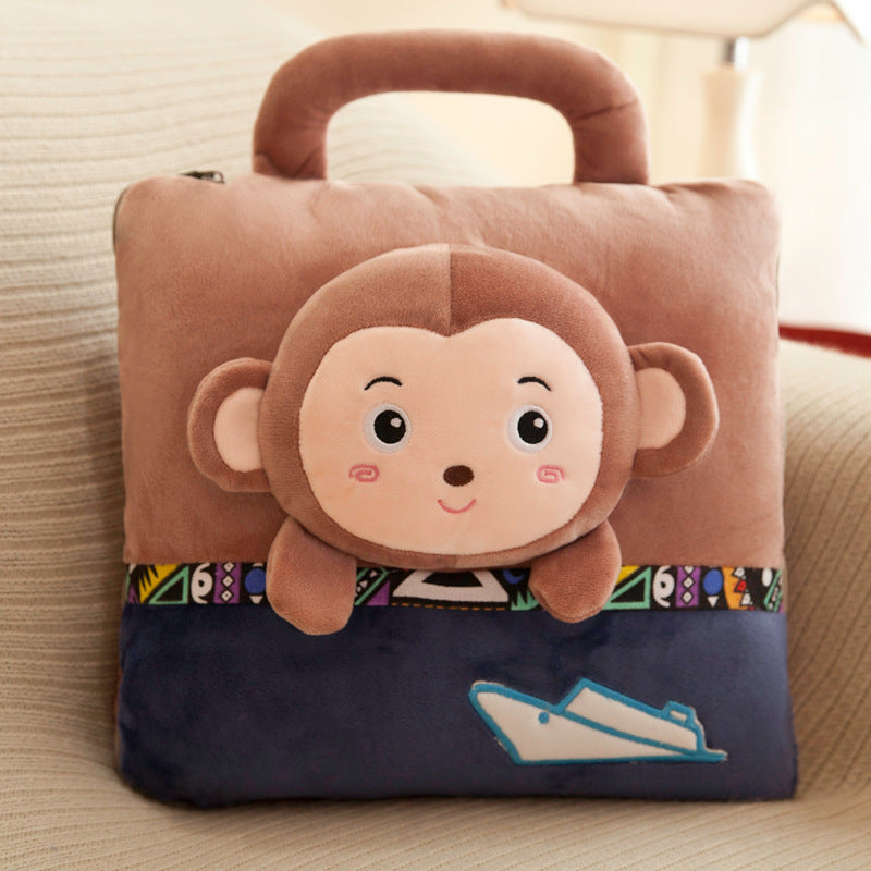 HKM-828499 Cartoon Folding Pillow Nap Blanket with Crystal Super Soft Fabric and Fun Expressions