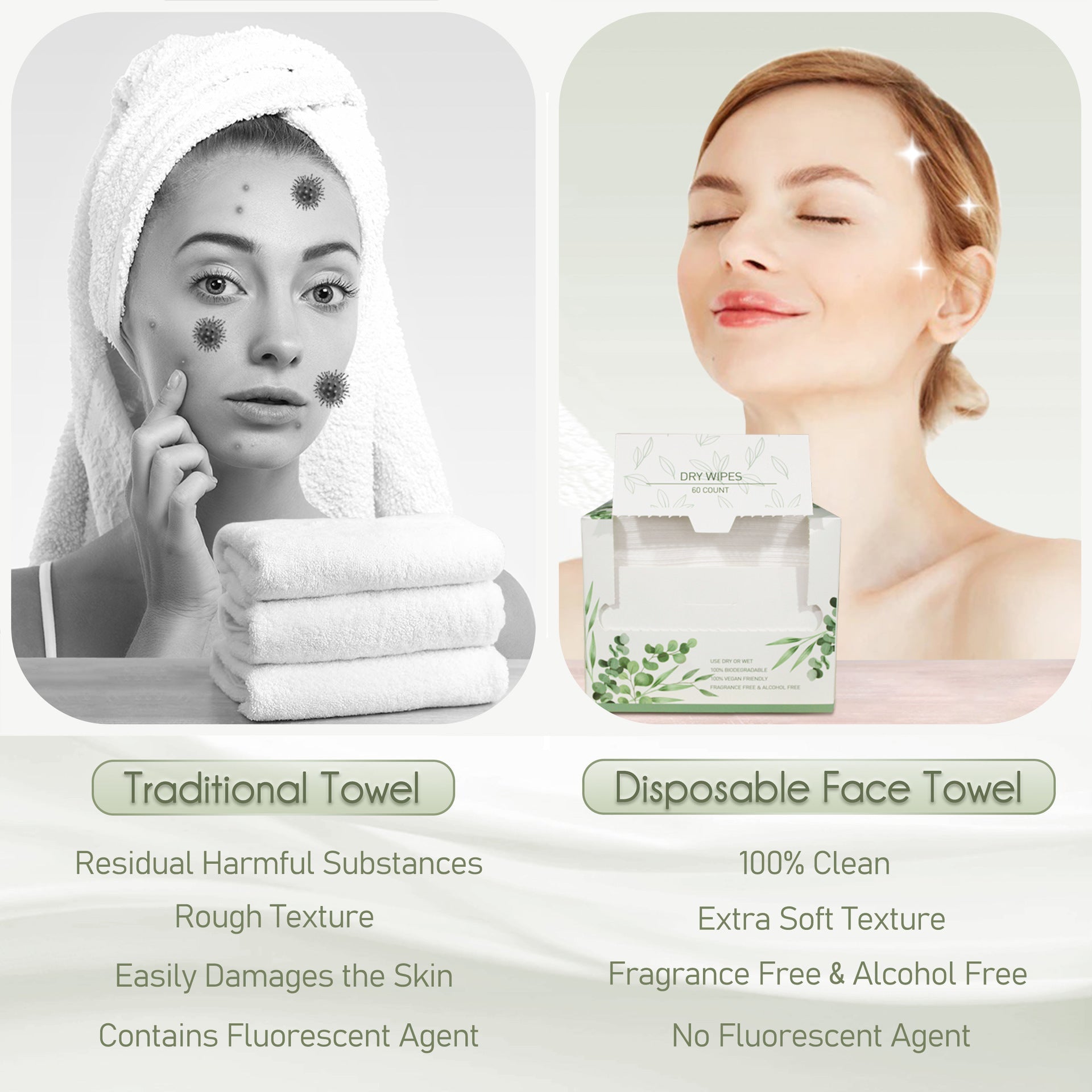 HKM-828627 Portable Cotton Face Towels for Travel - Lightweight & Disposable, 12x10 inches