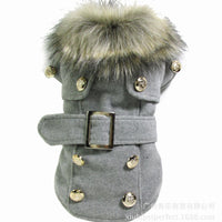 HKM-828819 Warm Woolen Coat for Dogs - Autumn & Winter Cotton-Padded Apparel in Red and Gray, Sizes S to XL