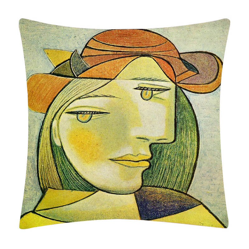 KTX-828883 Painted Cartoon Linen Pillowcase with PP Cotton Filling for Cozy Decor