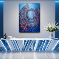 HKM-829139 Handmade Abstract Oil Painting on Canvas - Thick Textured Knife-Painted Fish Vortex Art for Home Decor
