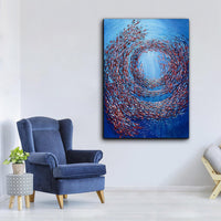 HKM-829139 Handmade Abstract Oil Painting on Canvas - Thick Textured Knife-Painted Fish Vortex Art for Home Decor