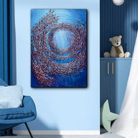 HKM-829139 Handmade Abstract Oil Painting on Canvas - Thick Textured Knife-Painted Fish Vortex Art for Home Decor