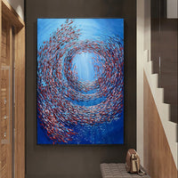 HKM-829139 Handmade Abstract Oil Painting on Canvas - Thick Textured Knife-Painted Fish Vortex Art for Home Decor