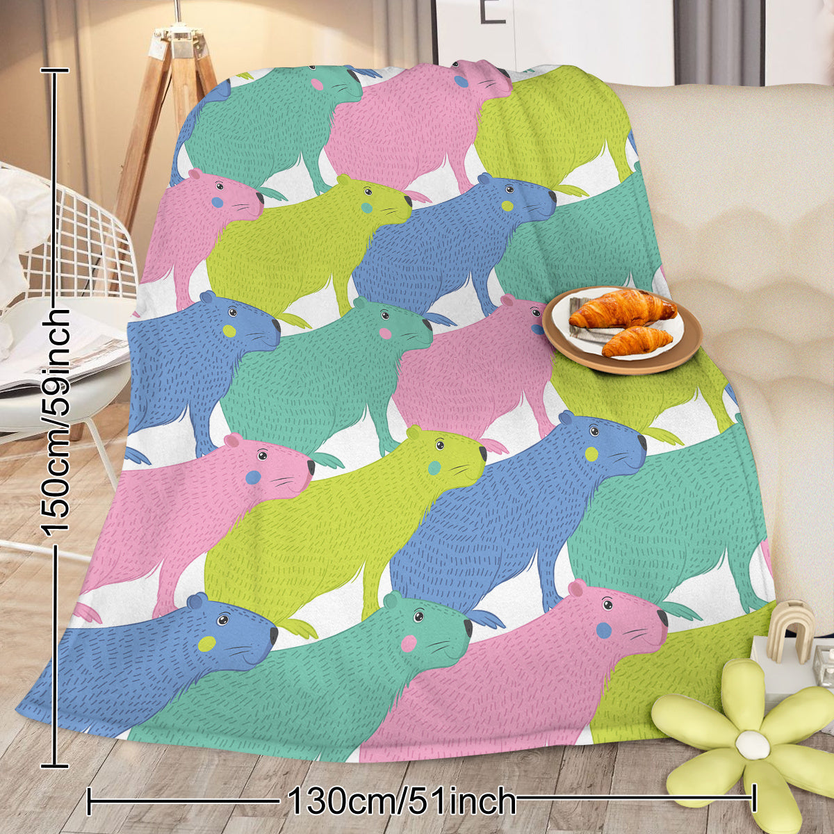 HKM-829203 Capybara Flannel Blanket - Soft and Lightweight Animal Print for Couch, Bed, or Nursery (75x100cm, 130x150cm)
